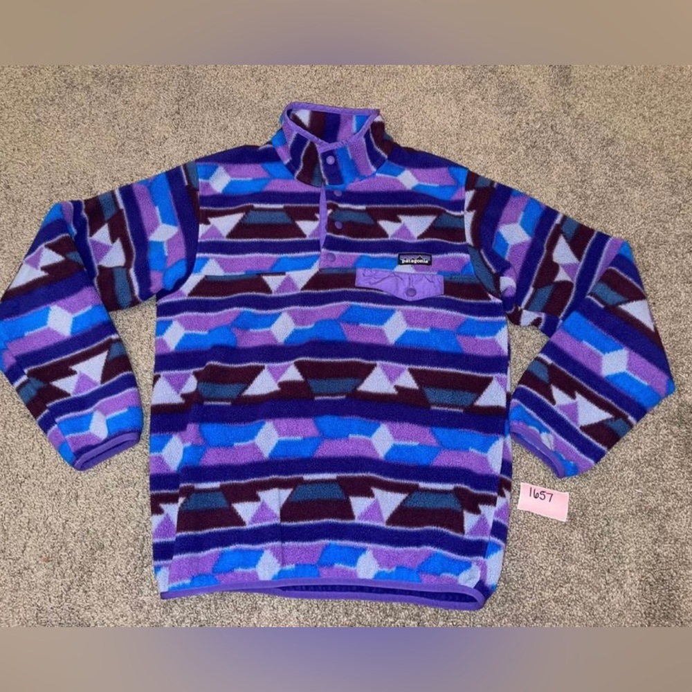 Patagonia synchilla rare snap-t pullover purple/blue geometric size small